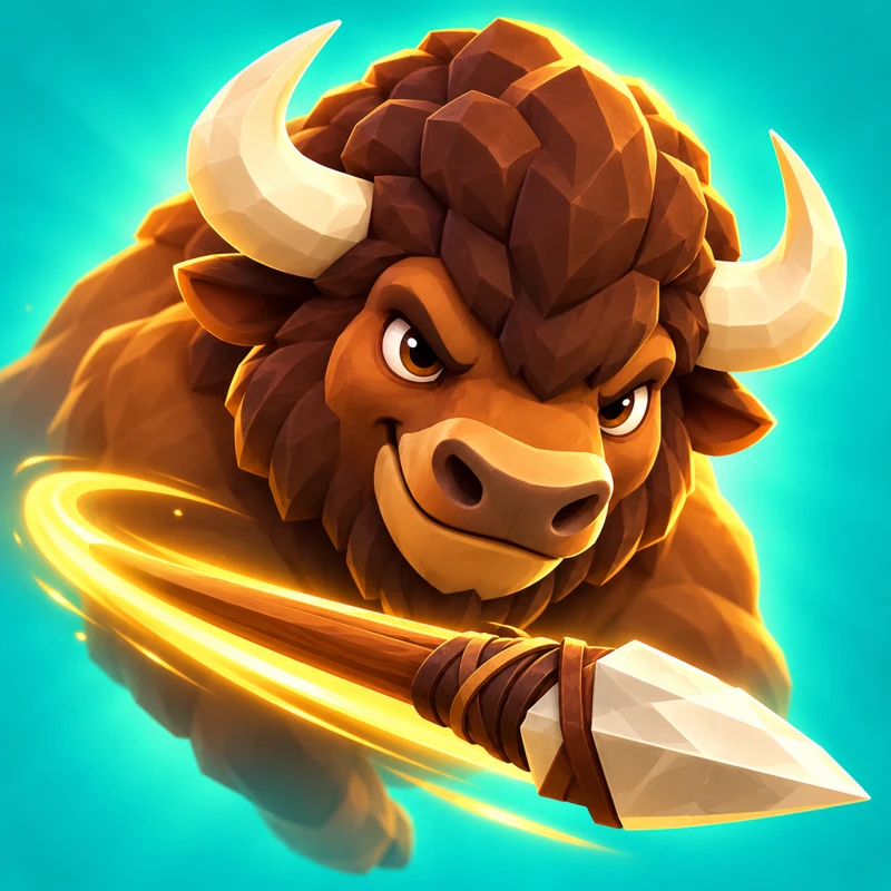 Herdshot's stylized bison with a spear
